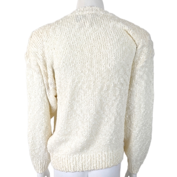 Vintage 80s Boucle Applique Rose Sweater Embellished Fairy Kei Kawaii Sz Large - Picture 11 of 12